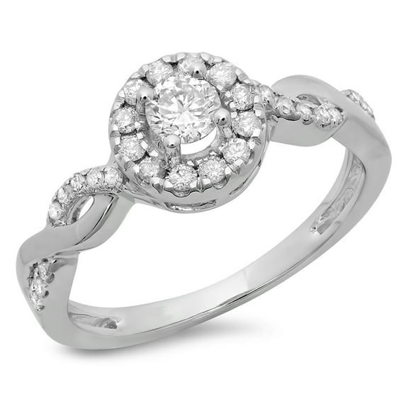 Dazzlingrock Collection 0.55 Carat (ctw) 14K Round Cut Diamond Swirl Bridal Halo Engagement Ring 1/2 CT, White Gold, Size 10
