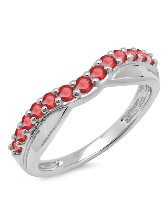Collection 0.55 Carat (ctw) 14K Round Cut Ruby Ladies Anniversary Guard Contour Band 1/2 CT, White Gold, Size 8