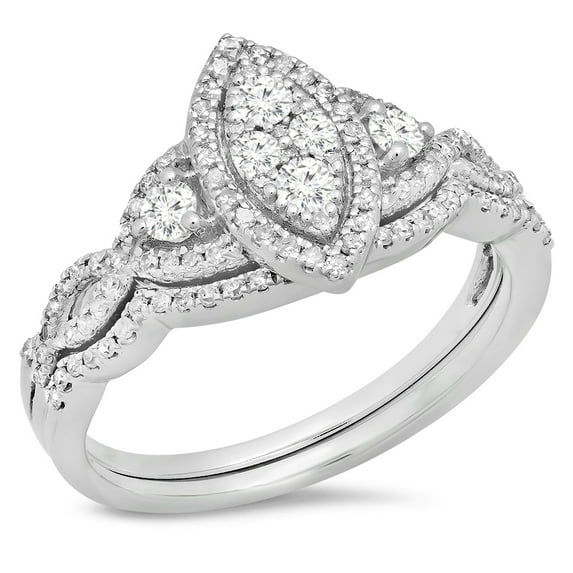 Dazzlingrock Collection 0.55 Carat (ctw) 14K Round Diamond Bridal Split Shank Engagement Ring Set 1/2 CT, White Gold, Size 7