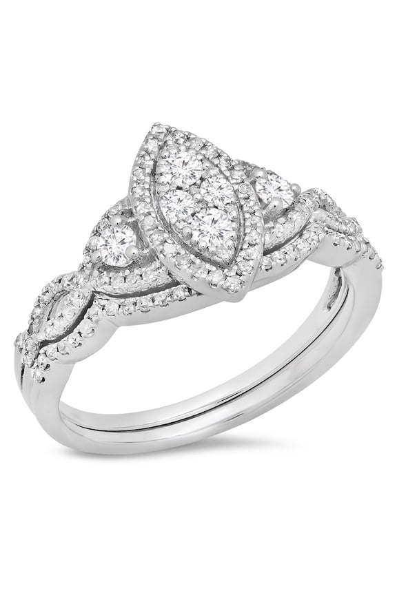 Collection 0.55 Carat (ctw) 14K Round Diamond Bridal Split Shank Engagement Ring Set 1/2 CT, White Gold, Size 7