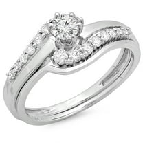 Dazzlingrock Collection 0.55 Carat (ctw) 14K Round Diamond Ladies Twisted Style Bridal Ring Set 1/2 CT, White Gold, Size 10