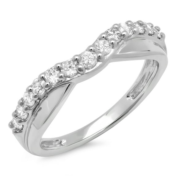 Dazzlingrock Collection 0.55 Carat (ctw) 14K Round Diamond Ladies Wedding Guard Contour Band 1/2 CT, White Gold, Size 5