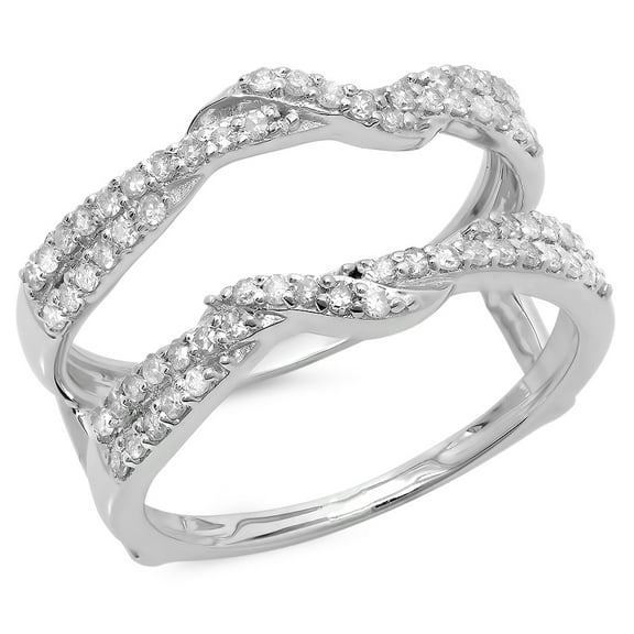 Dazzlingrock Collection 0.55 Carat (ctw) 14K Round Diamond Ladies Wedding Swirl Guard Double Ring 1/2 CT, White Gold, Size 5