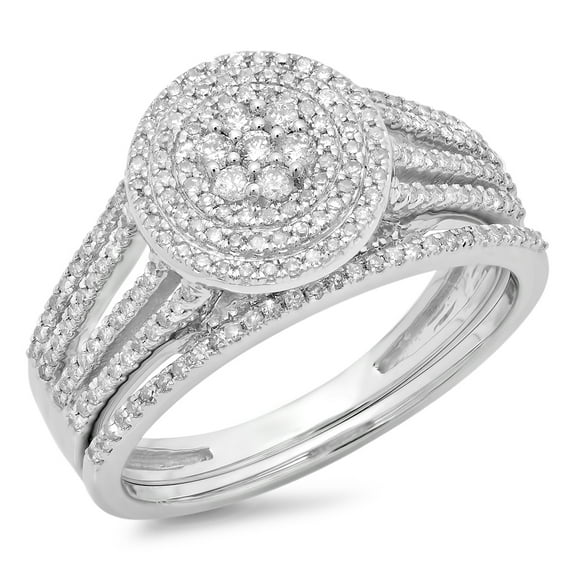 Dazzlingrock Collection 0.55 Carat (ctw) 14K Round Diamond Split Shank Cluster Engagement Ring Set 1/2 CT, White Gold, Size 6