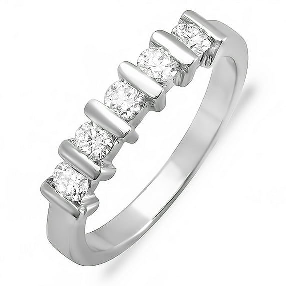 Dazzlingrock Collection 0.55 Carat (ctw) 14k Diamond 5 Stone Ladies Wedding Band Stackable Ring 1/2 CT, White Gold, Size 9.5