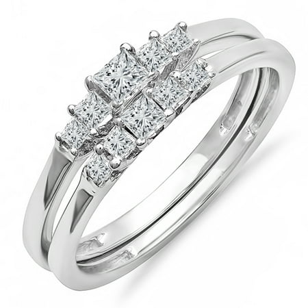 Dazzlingrock Collection 0.55 Carat (ctw) 14k Princess Diamond 5 Stone Bridal Engagement Ring Set 1/2 CT, White Gold, Size 9.5