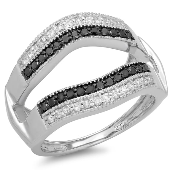 Dazzlingrock Collection 0.55 Carat (ctw) 18K Black & White Diamond Ladies Wedding Band Double Ring 1/2 CT, White Gold, Size 5.5