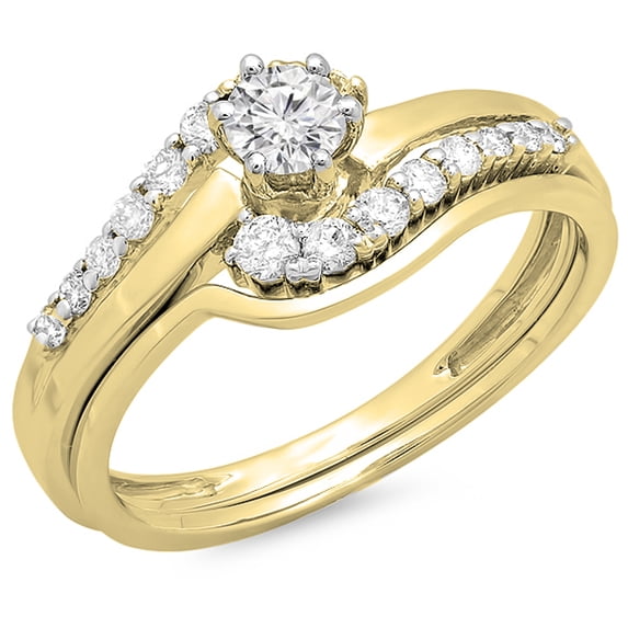Dazzlingrock Collection 0.55 Carat (ctw) 18K Round Diamond Twisted Bridal Engagement Ring Set 1/2 CT, Yellow Gold, Size 7
