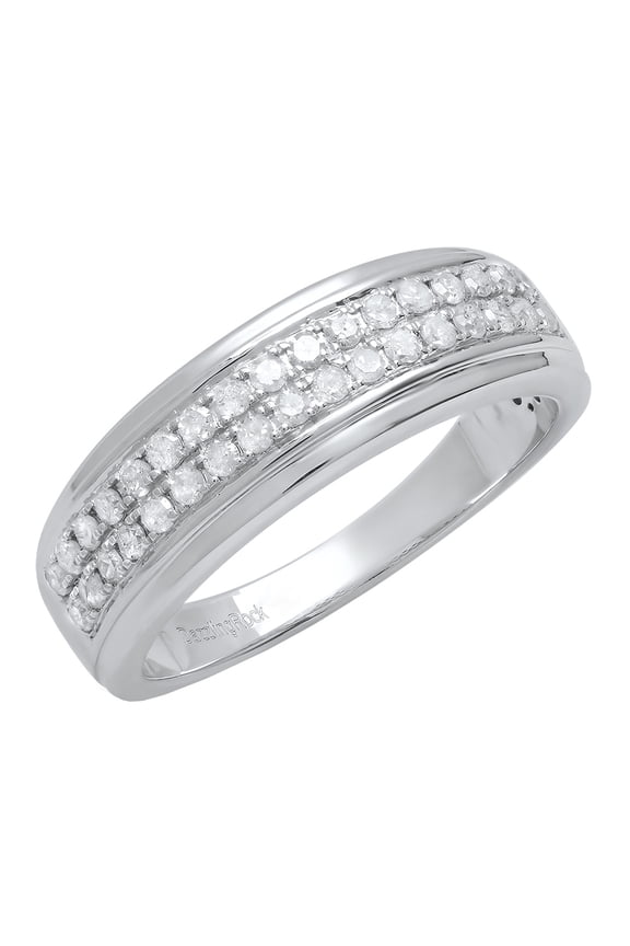 Collection 0.55 Carat (ctw) Round Lab Grown White Diamond Men's Double Row Wedding Band 1/2 CT | 925 Sterling Silver, Size 13