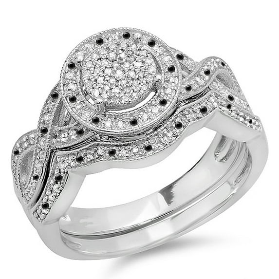 Dazzlingrock Collection 0.55 Carat (ctw) Sterling Silver Black & White Diamond Womens Engagement Ring Set 1/2 CT, Size 6.5