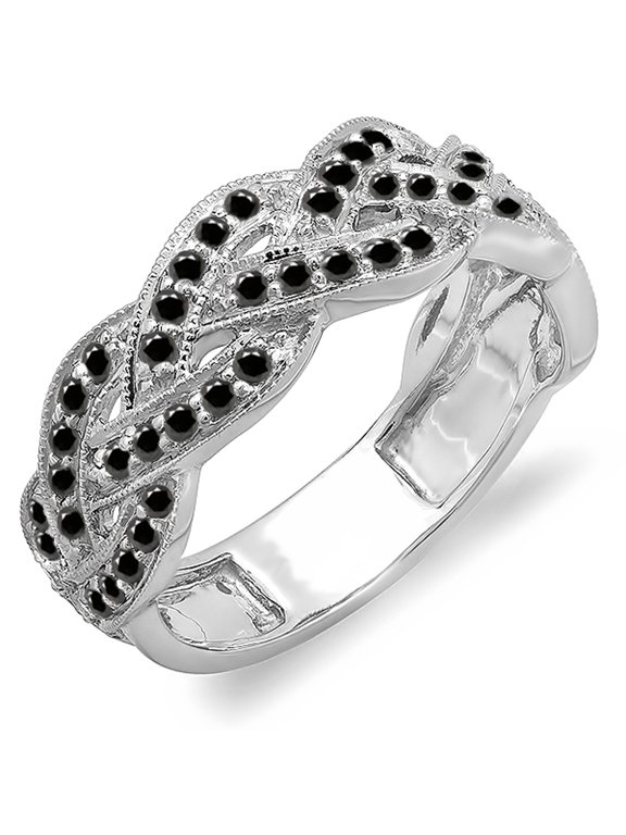 Collection 0.58 Carat (ctw) 10k Black Diamond Ladies Anniversary Stackable Swirl Ring 1/2 CT, White Gold, Size 9