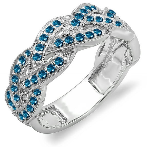 Dazzlingrock Collection 0.58 Carat (ctw) 14k Round Blue Diamond Ladies Anniversary Wedding Matching Band Stackable Swirl Ring 1/2 CT, White Gold, Size 5.5