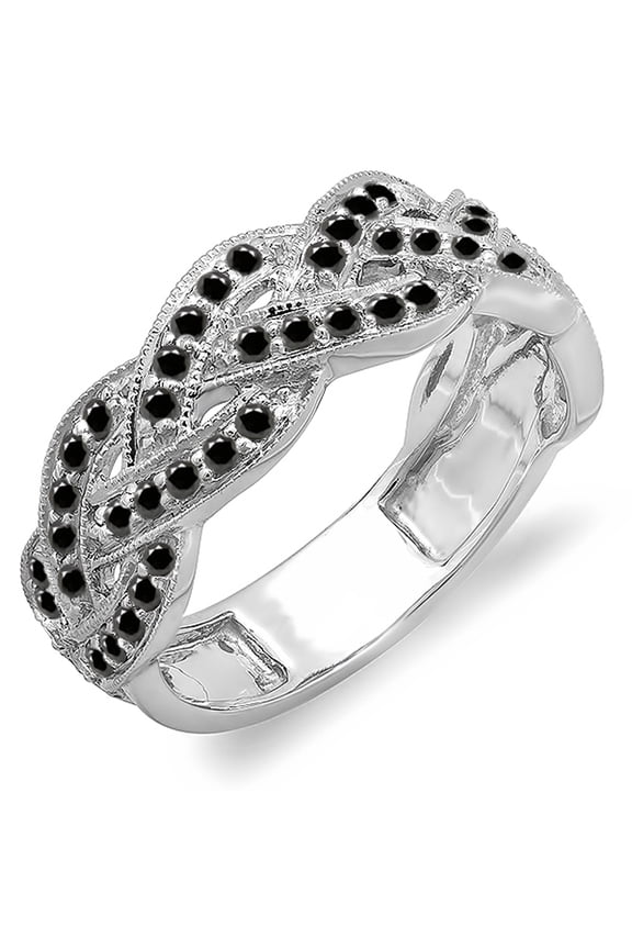 Collection 0.58 Carat (ctw) 18k Black Diamond Ladies Anniversary Stackable Swirl Ring 1/2 CT, White Gold, Size 5.5