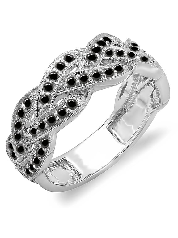 Collection 0.58 Carat (ctw) 18k Black Diamond Ladies Anniversary Stackable Swirl Ring 1/2 CT, White Gold, Size 5.5