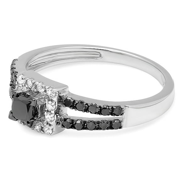 Dazzlingrock Collection 0.60 Carat (ctw) 10K Black & White Diamond Bridal Halo Engagement Ring, White Gold, Size 7.5