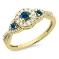 thumbnail image 1 of Dazzlingrock Collection 0.60 Carat (ctw) 10K Blue & White Diamond 3 Stone Halo Bridal Engagement Ring, Yellow Gold, Size 8, 1 of 1