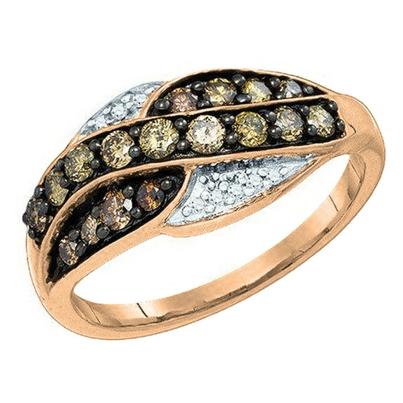 Dazzlingrock Collection 0.60 Carat (ctw) 10K Round White & Cognac Diamond Ladies Right Hand Band, Rose Gold, Size 6