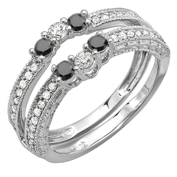 Dazzlingrock Collection 0.60 Carat (ctw) 10k Black & White Diamond Ladies Anniversary Enhancer Guard Band, White Gold, Size 9