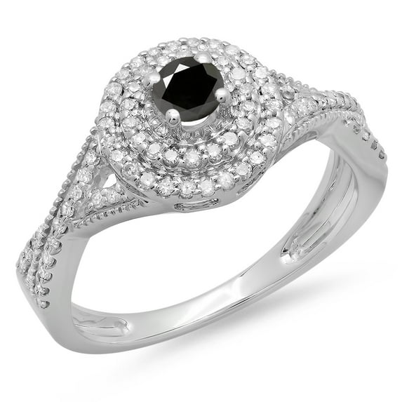 Dazzlingrock Collection 0.60 Carat (ctw) 14K Black & White Diamond Swirl Bridal Halo Engagement Ring, White Gold, Size 5.5