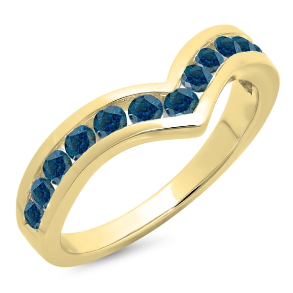 Dazzlingrock Collection 0.60 Carat (ctw) 14K Blue Diamond Wedding Stackable Band Guard Chevron Ring, Yellow Gold, Size 9