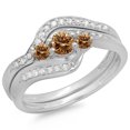 thumbnail image 1 of Dazzlingrock Collection 0.60 Carat (ctw) 14K Champagne And White Diamond Swirl 3 Stone Engagement Ring Set, White Gold, Size 6, 1 of 1