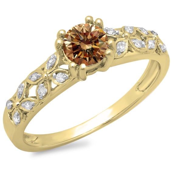 Dazzlingrock Collection 0.60 Carat (ctw) 14K Champagne & White Diamond Bridal Vintage Engagement Ring, Yellow Gold, Size 5