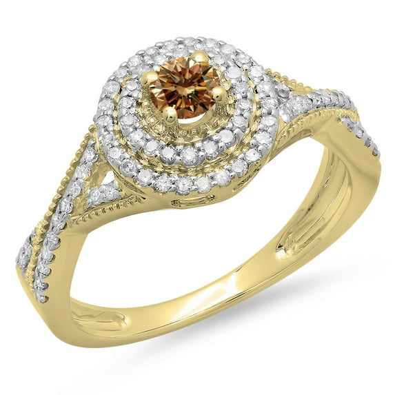Dazzlingrock Collection 0.60 Carat (ctw) 14K Champagne & White Diamond Swirl Bridal Halo Engagement Ring, Yellow Gold, Size 5