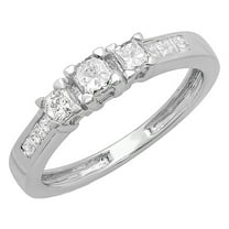 Dazzlingrock Collection 0.60 Carat (ctw) 14K Princess Diamond Ladies 3 Stone Bridal Engagement Ring, White Gold, Size 7.5