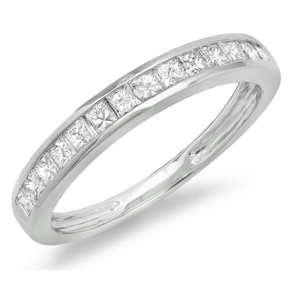 Dazzlingrock Collection 0.60 Carat (ctw) 14K Princess Diamond Ladies Anniversary Wedding Stackable Band, White Gold, Size 9.5