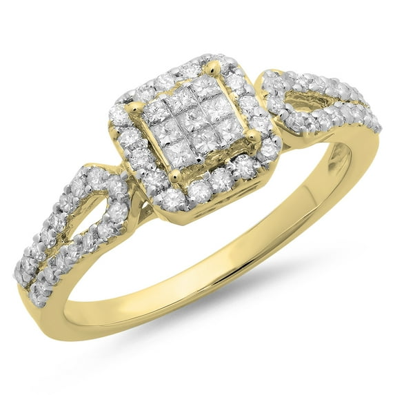 Dazzlingrock Collection 0.60 Carat (ctw) 14K Princess & Round Diamond Ladies Split Shank Engagement Ring, Yellow Gold, Size 6.5