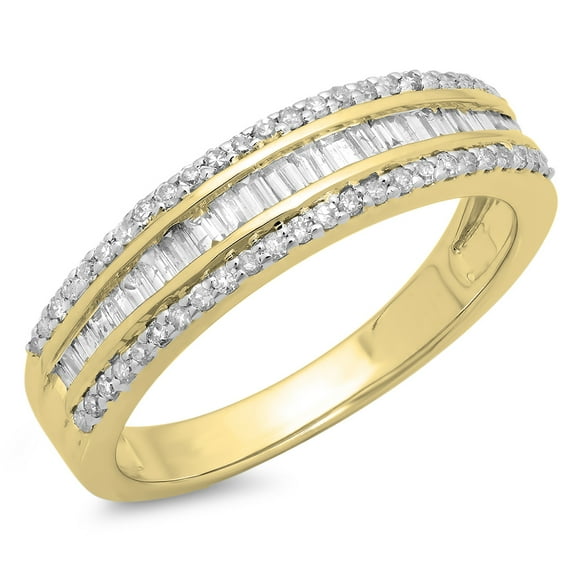 Dazzlingrock Collection 0.60 Carat (ctw) 14K Round & Baguette Diamond Ladies Bridal Anniversary Band Ring, Yellow Gold, Size 8.5
