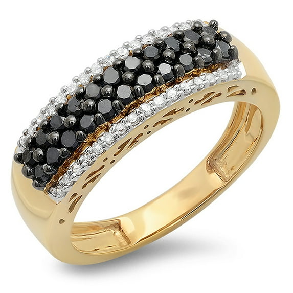 Dazzlingrock Collection 0.60 Carat (ctw) 14K Round Black & White Diamond Ladies Anniversary Wedding Band Stackable Ring, Yellow Gold, Size 5