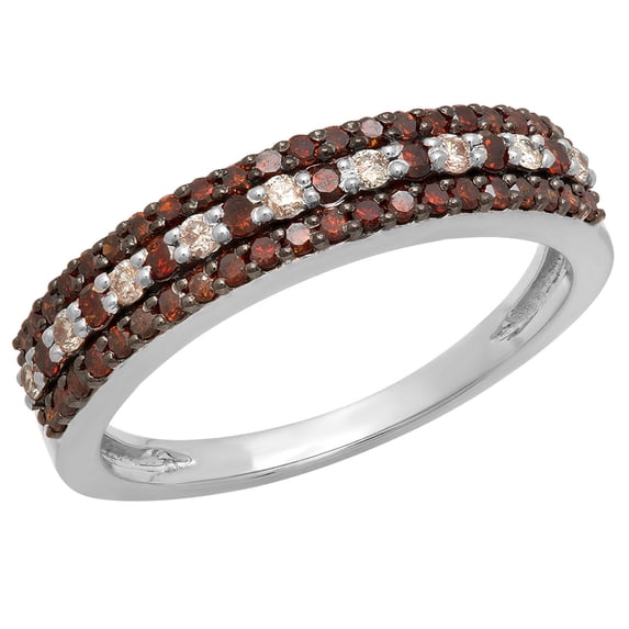 Dazzlingrock Collection 0.60 Carat (ctw) 14K Round Champagne & White Diamond Wedding Stackable Band, White Gold, Size 5.5