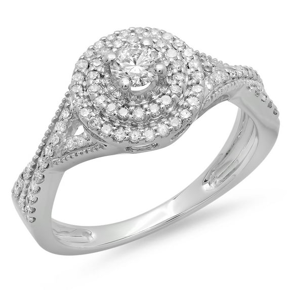 Dazzlingrock Collection 0.60 Carat (ctw) 14K Round Cut Diamond Crossover Swirl Bridal Halo Engagement Ring, White Gold, Size 7.5