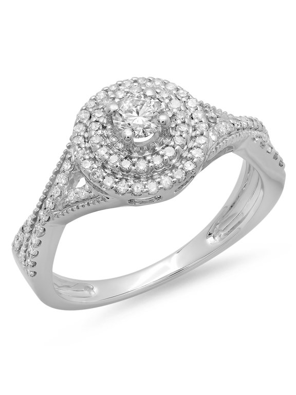 Collection 0.60 Carat (ctw) 14K Round Cut Diamond Crossover Swirl Bridal Halo Engagement Ring, White Gold, Size 8.5