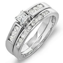 Dazzlingrock Collection 0.60 Carat (ctw) 14k Princess & Round Diamond Ladies Bridal Engagement Ring Set With Matching Band, White Gold, Size 5.5