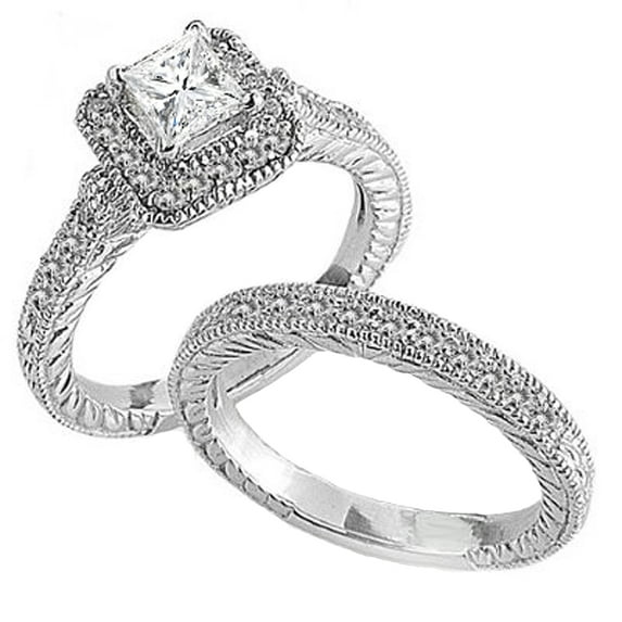 Dazzlingrock Collection 0.60 Carat (ctw) 14k Princess & Round Diamond Ladies Bridal Ring Engagement Set (No Center Stone), White Gold, Size 8.5