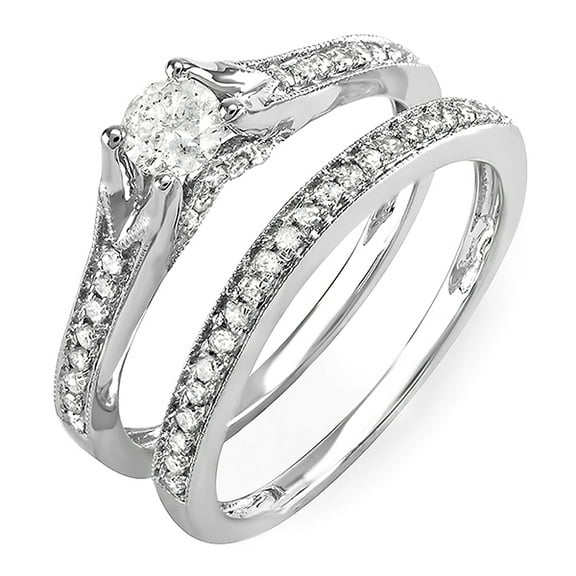 Dazzlingrock Collection 0.60 Carat (ctw) 14k Round Diamond Ladies Bridal Split Shank Ring Engagement Matching Band Set, White Gold, Size 6.5