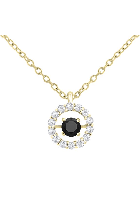 Collection 0.60 Carat (ctw) Round Black & White Diamond Dancing Style Pendant for Women with 18 Inch Gold Chain in 10K Yellow Gold