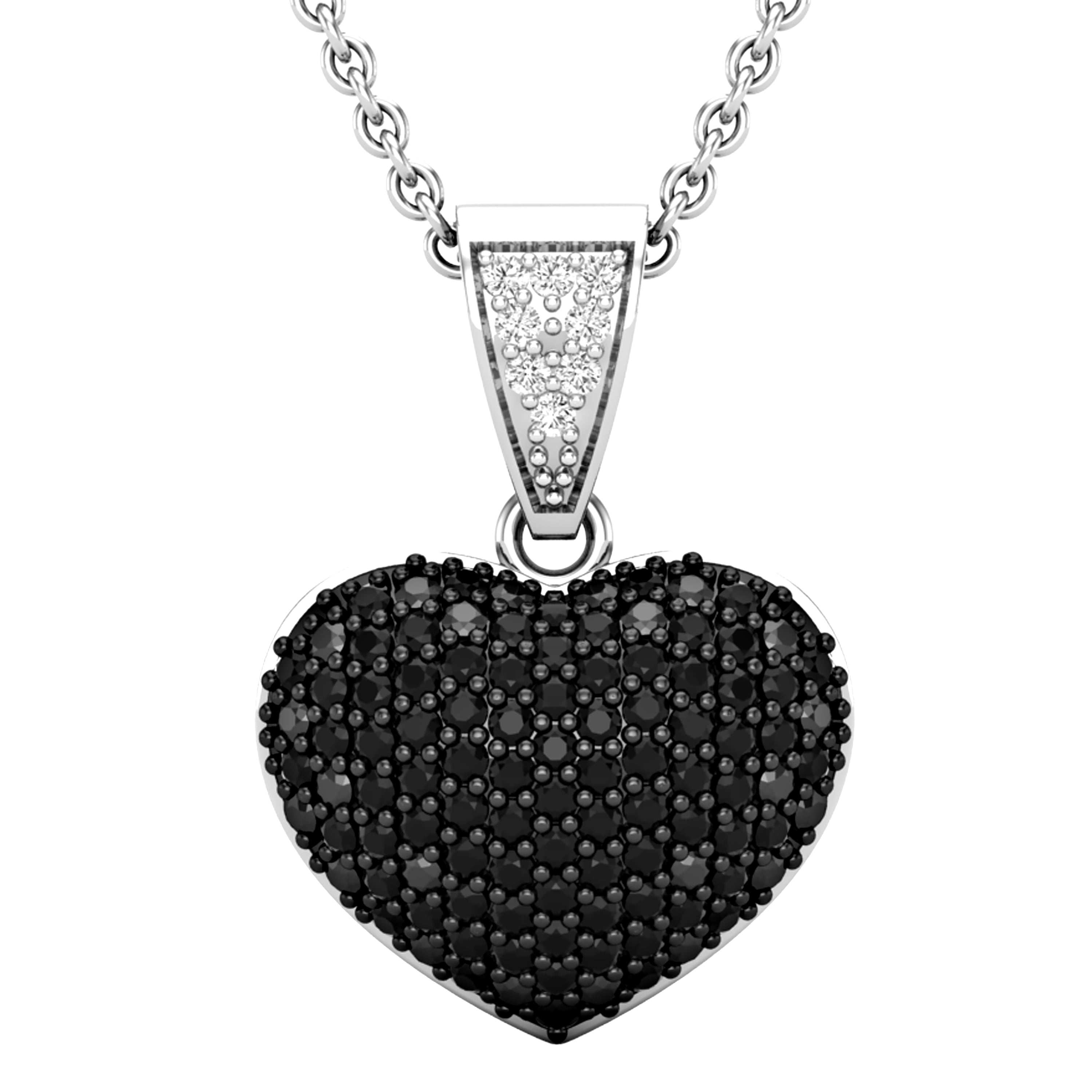 Dazzlingrock Collection 0.60 Carat (ctw) Round Black & White Diamond Heart  Pendant for Women with 18 Inch Silver Chain in 18K White Gold 