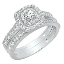Dazzlingrock Collection 0.60 Carat (ctw) Round Diamond Bridal Halo Style Engagement Ring Set, 14K White Gold, Size 4.5
