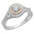 thumbnail image 1 of Dazzlingrock Collection 0.60 Carat (ctw) Two Tone Rose Gold Plated 14K Round Diamond Halo Engagement Ring, White Gold, Size 7, 1 of 1