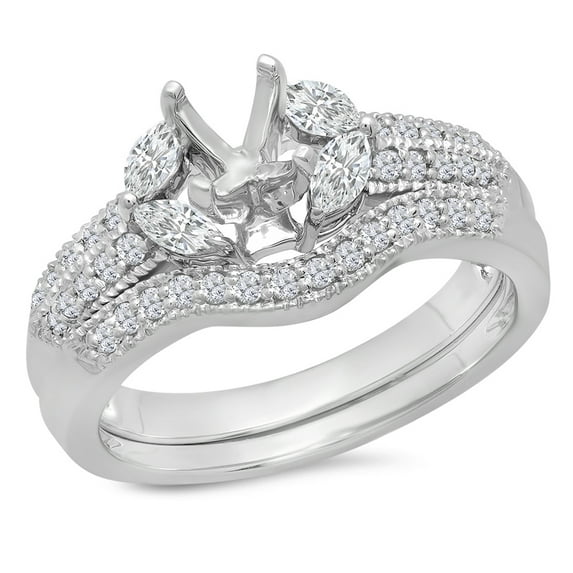 Dazzlingrock Collection 0.65 Carat (Ctw) 14k Round and Marquise White Diamond Engagement Semi Mount Bridal Ring Set (No Center Stone), White Gold, Size 6
