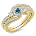 thumbnail image 1 of Dazzlingrock Collection 0.65 Carat (ctw) 14K Blue & White Diamond Twisted Swirl Halo Engagement Ring Set, Yellow Gold, Size 7.5, 1 of 1
