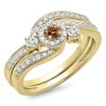 thumbnail image 1 of Dazzlingrock Collection 0.65 Carat (ctw) 14K Champagne & White Diamond Swirl Halo Engagement Ring Set, Yellow Gold, Size 8.5, 1 of 1
