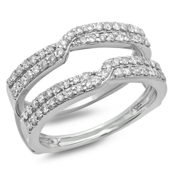 Dazzlingrock Collection 0.65 Carat (ctw) 14K Round Cut Diamond Ladies Wedding Enhancer Guard Double Ring, White Gold, Size 9