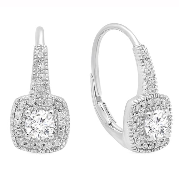 Dazzlingrock Collection 0.65 Carat (ctw) 14K Round White Diamond Ladies Halo Style Dangling Earrings, White Gold