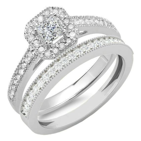 Dazzlingrock Collection 0.65 Carat (ctw) 14K White Diamond Ladies Bridal Halo Engagement Ring Set, White Gold, Size 6