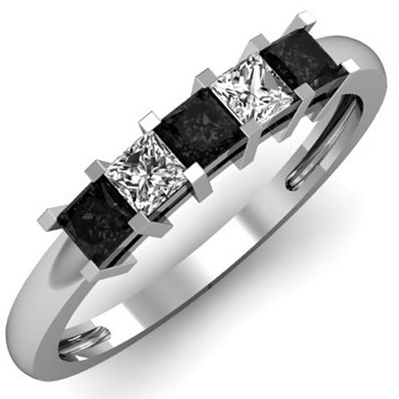 Dazzlingrock Collection 0.68 CT 14K Princess Black, White Diamond Wedding Band, White Gold, Size 8
