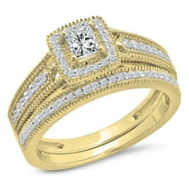 Dazzlingrock Collection 0.70 Carat (Ctw) 14K White Diamond Ladies Bridal Halo Engagement Ring Set 3/4 CT, Yellow Gold, Size 7.5